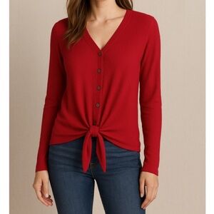 Skies Are Blue Waffle Knit Long Sleeve Tie Front Top Size Medium